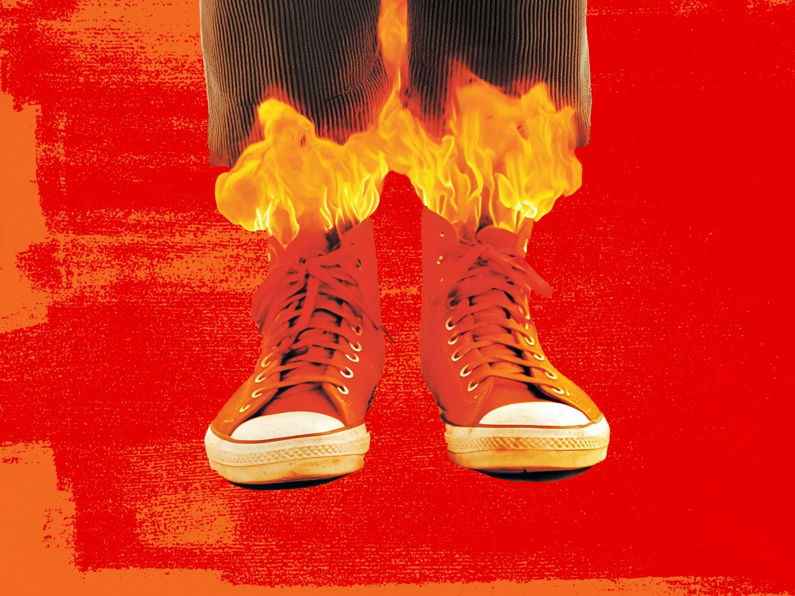 Illustrationscollage av ett par ben där byxorna brinner för att illustrera uttryckte "Liar, liar, pants on fire".