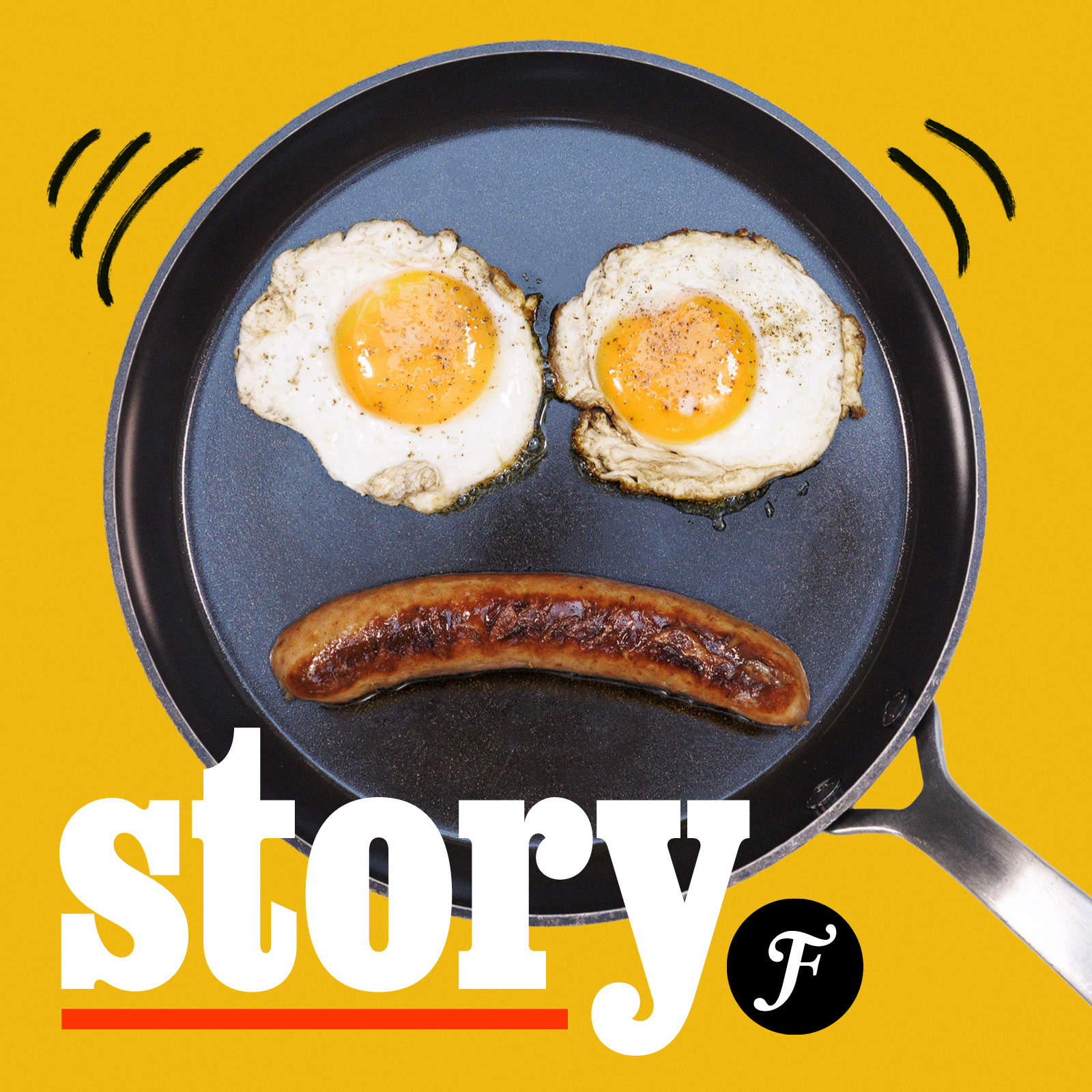 Vinjettbild för Story. I bakgrunden en fotoillustration av en teflonstekpanna med två ägg och en korv som bildar ett ledset ansikte.